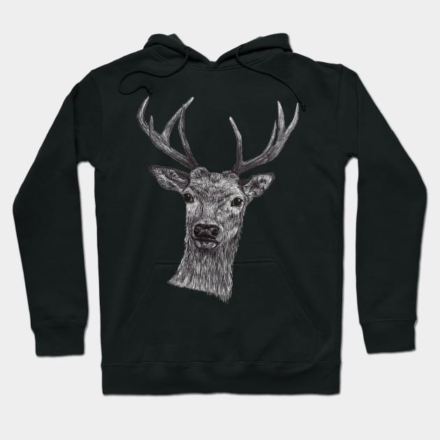 animal deer face in black and white Hoodie by mrnart27